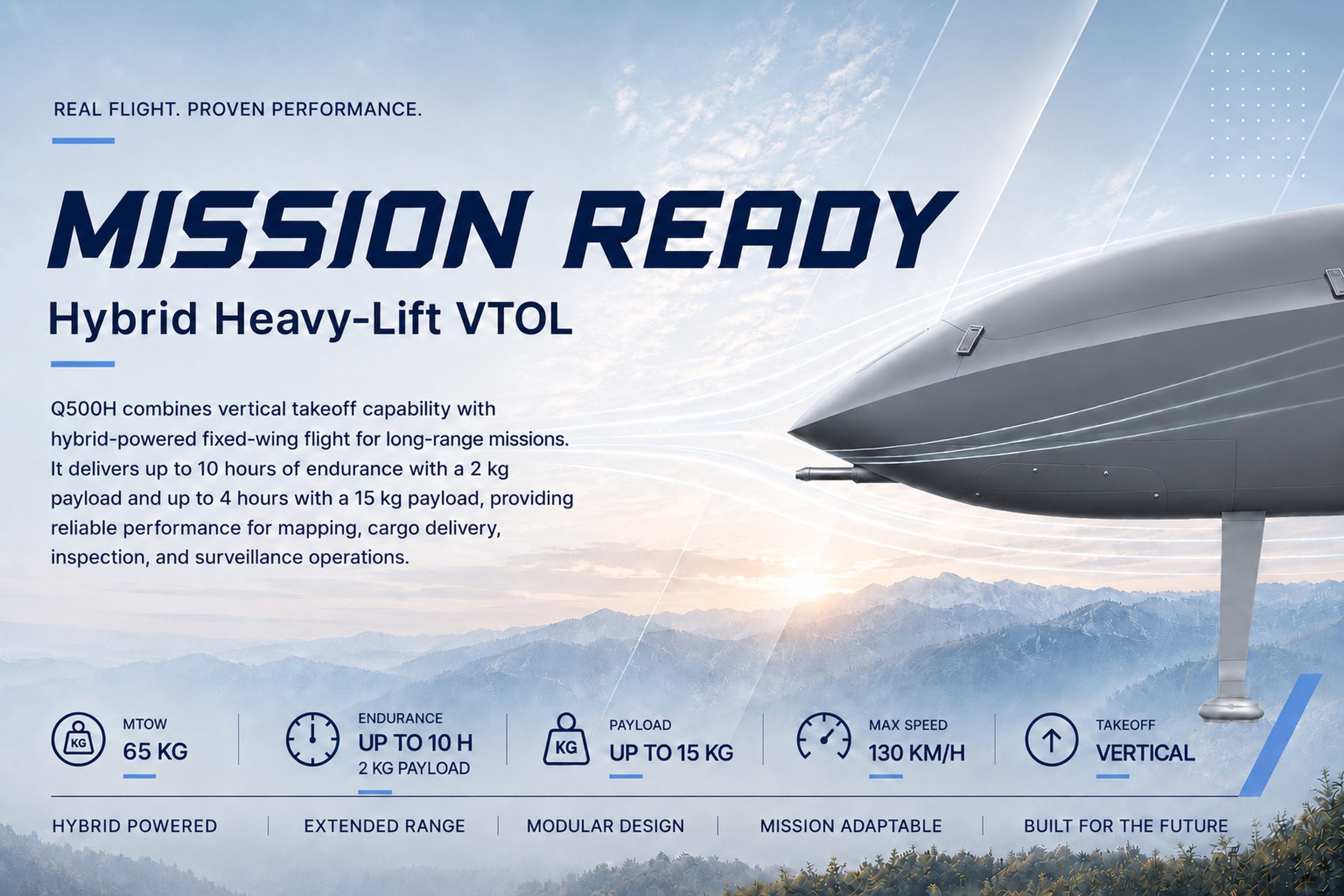 Q500H - Heavy Lift Long Range Hybrid VTOL 3